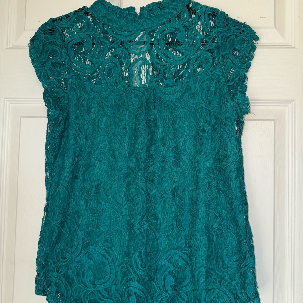 Heart Soul Elegant Teal Lace Top Sz L